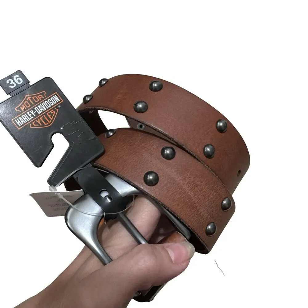 NWT Harley-Davidson Men's Western Studded Genuine Leather Belt‎ Brown Size 36